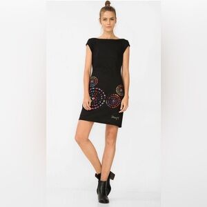 Desigual Black Dress with Multicolor Geometric Patterns Size small